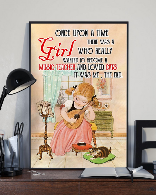 Music Teacher And Loved Cats Canvas Prints Once Upon A Time There Was A Girl Vintage Wall Art Gifts Vintage Home Wall Decor Canvas - Mostsuit