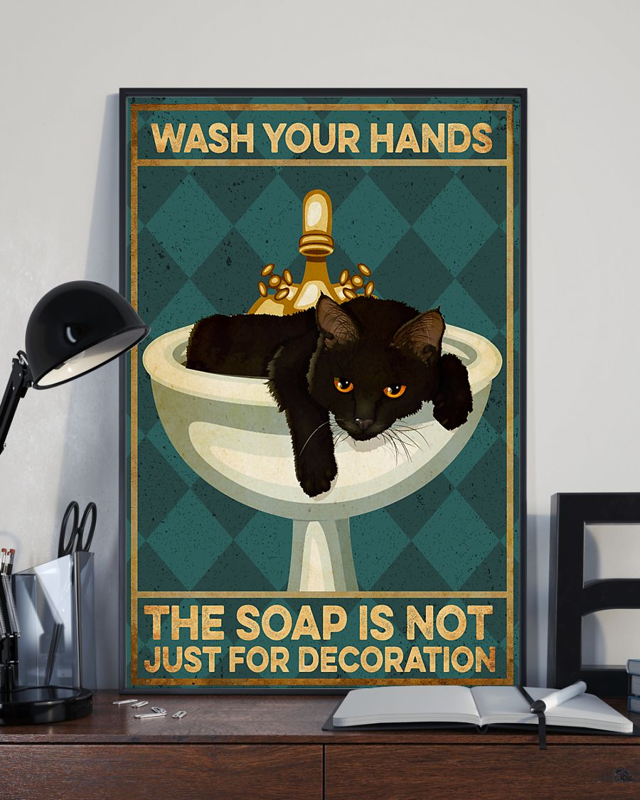 Black Cat Wash Your Hands Poster Vintage Room Home Decor Wall Art Gifts Idea - Mostsuit