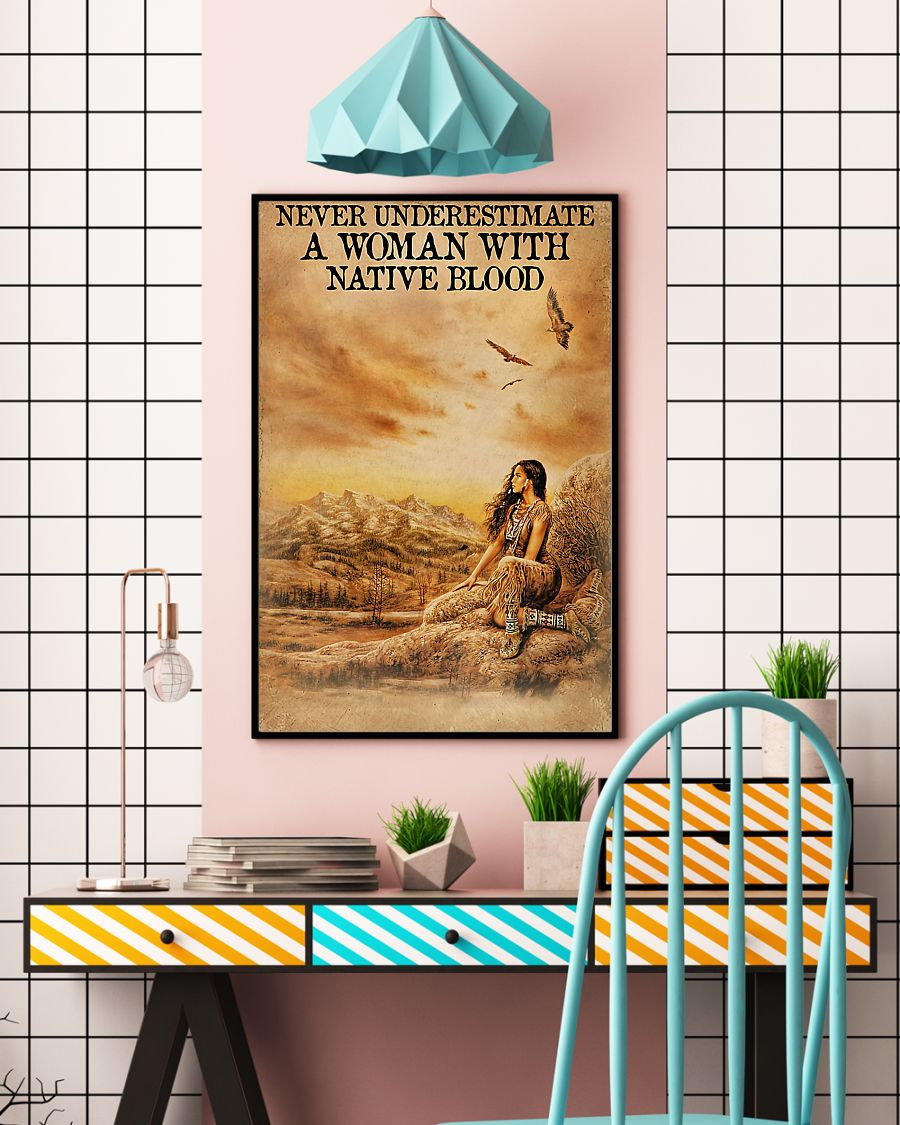 Native American Canvas Prints Never Underestimate A Woman With Native Blood Vintage Wall Art Gifts Vintage Home Wall Decor Canvas - Mostsuit