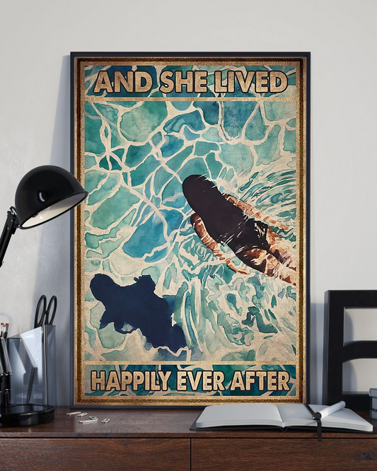 Swimming Ocean Canvas Prints And She Lived Happily Ever After Vintage Wall Art Gifts Vintage Home Wall Decor Canvas - Mostsuit