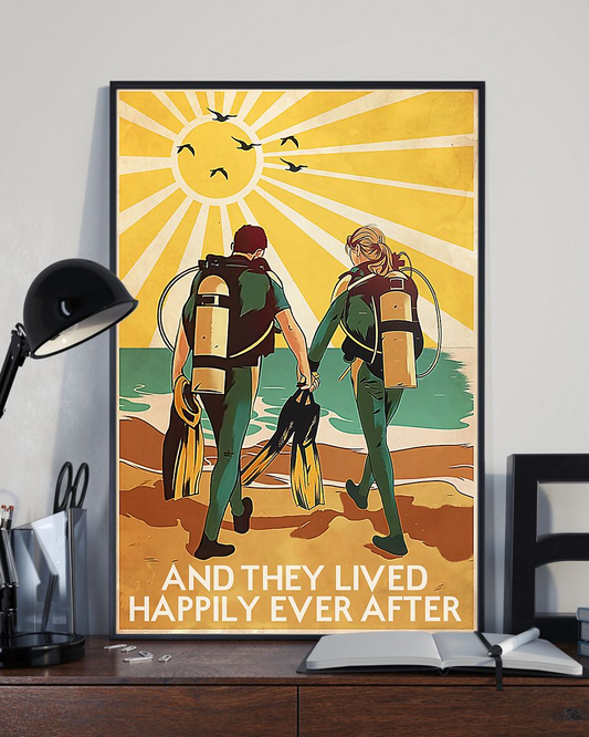 Scuba Diving Couple Canvas Prints And They Lived Happily Ever After Vintage Wall Art Gifts Vintage Home Wall Decor Canvas - Mostsuit