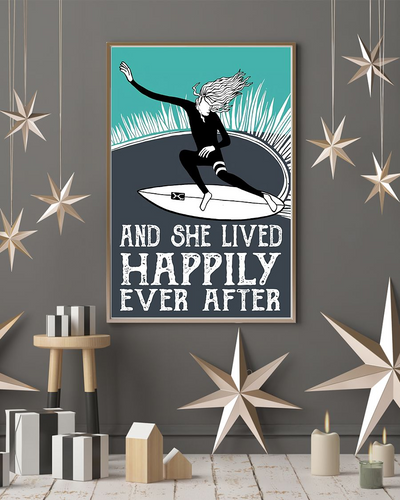 Surfing Poster And She Lived Happily Ever After Vintage Room Home Decor Wall Art Gifts Idea - Mostsuit