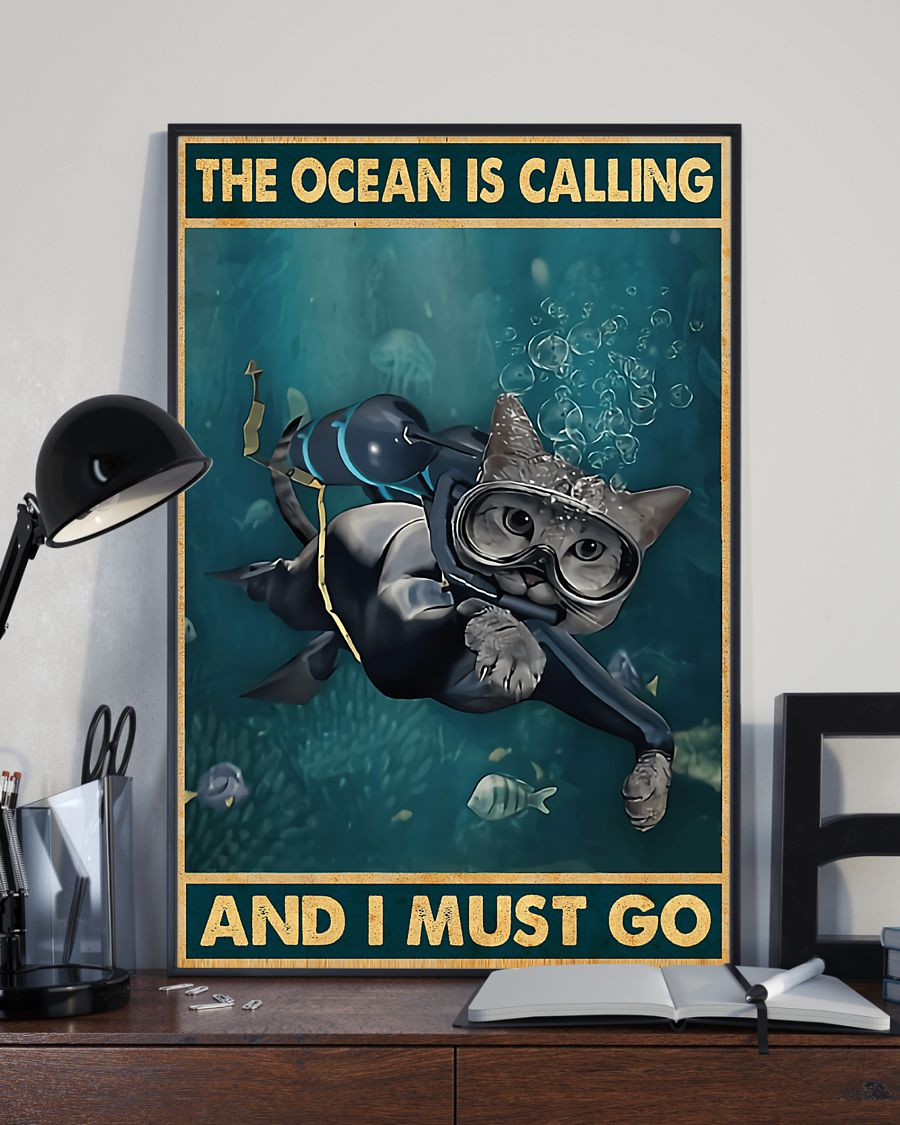 Cat Scuba Diving Canvas Prints The Ocean Is Calling And I Must Go Vintage Wall Art Gifts Vintage Home Wall Decor Canvas - Mostsuit