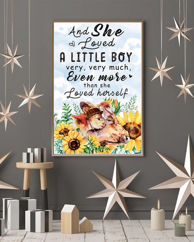 Cows Sunflower Poster And She Loved A Little Boy Vintage Room Home Decor Wall Art Gifts Idea - Mostsuit