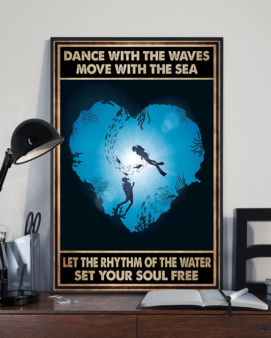 Scuba Diving Couple Poster Dance With The Waves Move With The Sea Vintage Room Home Decor Wall Art Gifts Idea - Mostsuit