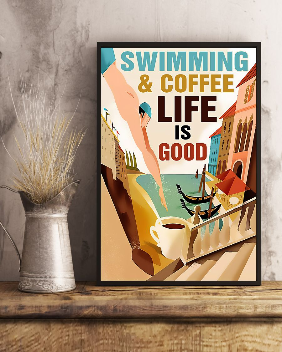 Swimming And Coffee Life Is Good Canvas Prints Vintage Wall Art Gifts Vintage Home Wall Decor Canvas - Mostsuit