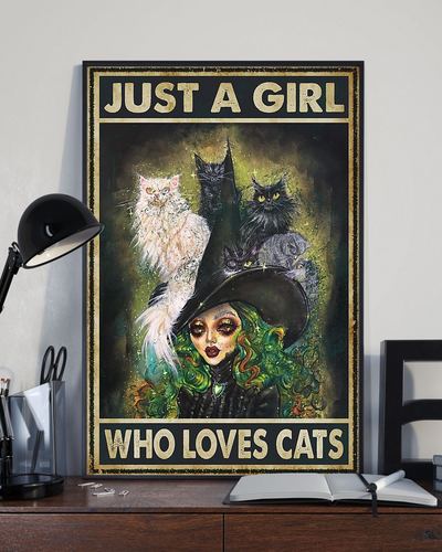 Cat Canvas Prints Just A Girl Who Loves Cats Vintage Wall Art Gifts Vintage Home Wall Decor Canvas - Mostsuit