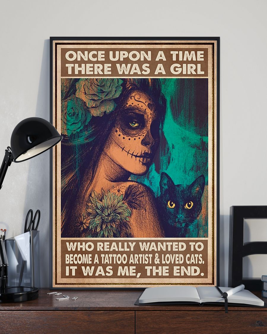 Tattoo Black Cat Sugar Skull Loves Poster A Girl Wanted To Become A Tattoo Artist Vintage Room Home Decor Wall Art Gifts Idea - Mostsuit