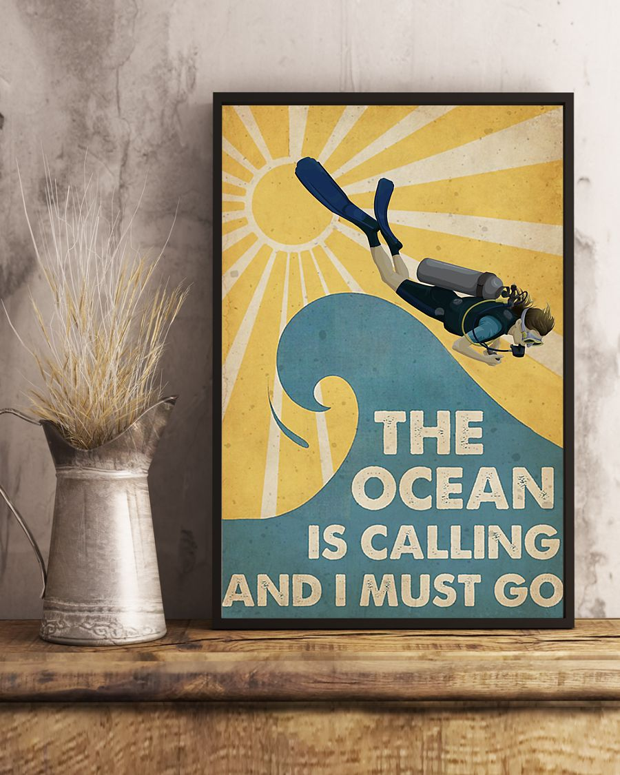 Scuba Diving Poster The Ocean Is Calling And I Must Go Vintage Room Home Decor Wall Art Gifts Idea - Mostsuit