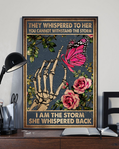 Skeleton Roses Butterfly Breast Cancer Canvas Prints I Am The Storm Vintage Wall Art Gifts Vintage Home Wall Decor Canvas - Mostsuit