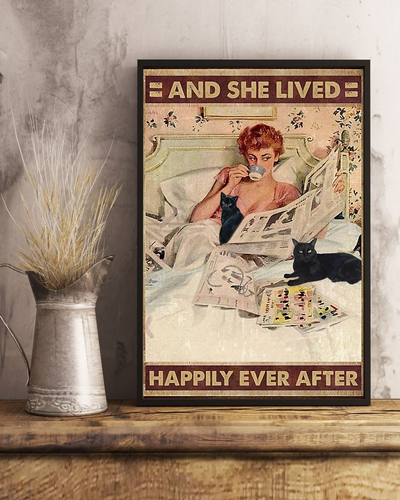 Black Cat Poster And She Lived Happily Ever After Vintage Room Home Decor Wall Art Gifts Idea - Mostsuit