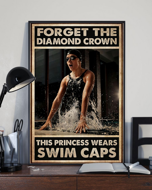 Swimming Girl Canvas Prints This Princess Wears Swim Caps Swimmer Wall Art Gifts Vintage Home Wall Decor Canvas - Mostsuit