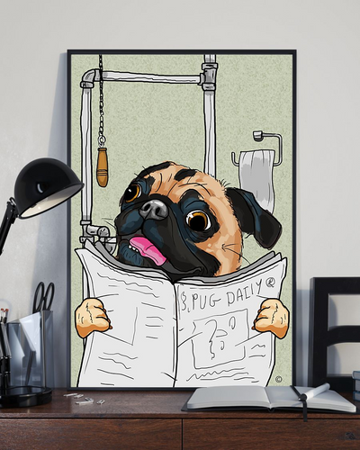 Pug Bathroom Funny Canvas Prints Dog Loves Wall Art Gifts Vintage Home Wall Decor Canvas - Mostsuit