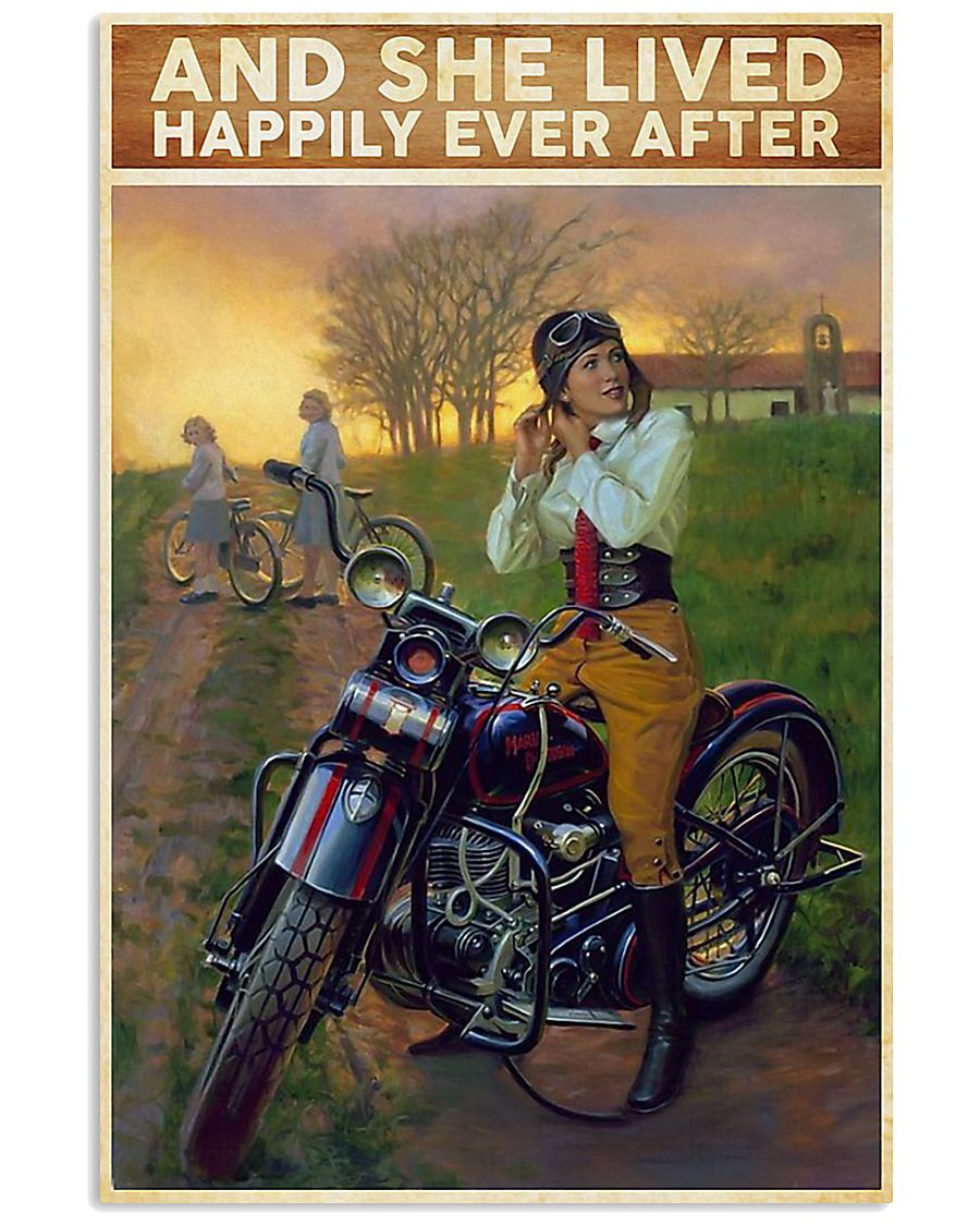 Girl Loves Motorcycle Biker Canvas Prints And She Lived Happily Ever After Vintage Wall Art Gifts Vintage Home Wall Decor Canvas - Mostsuit