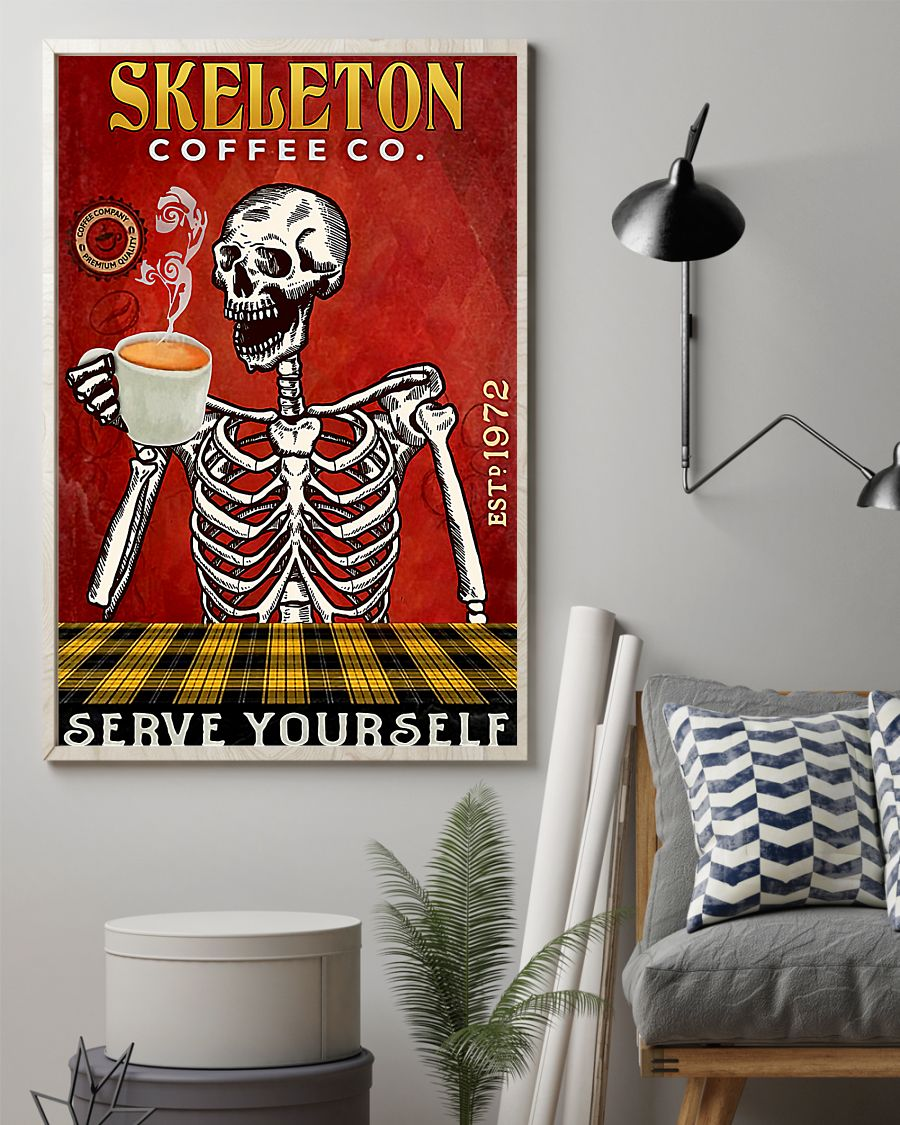 Coffee Skeleton Loves Canvas Prints Serve Yourself Vintage Wall Art Gifts Vintage Home Wall Decor Canvas - Mostsuit