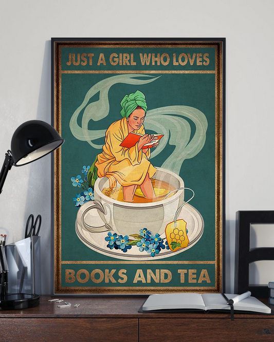 Book Tea Canvas Prints Just A Girl Who Loves Books And Tea Vintage Wall Art Gifts Vintage Home Wall Decor Canvas - Mostsuit
