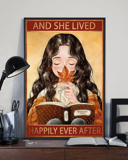 Book Autumn Loves Poster And She Lived Happily Ever After Vintage Room Home Decor Wall Art Gifts Idea - Mostsuit