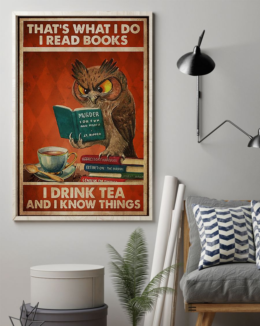 Owl I Read Books I Drink Tea And I Know Things Canvas Prints Vintage Wall Art Gifts Vintage Home Wall Decor Canvas - Mostsuit