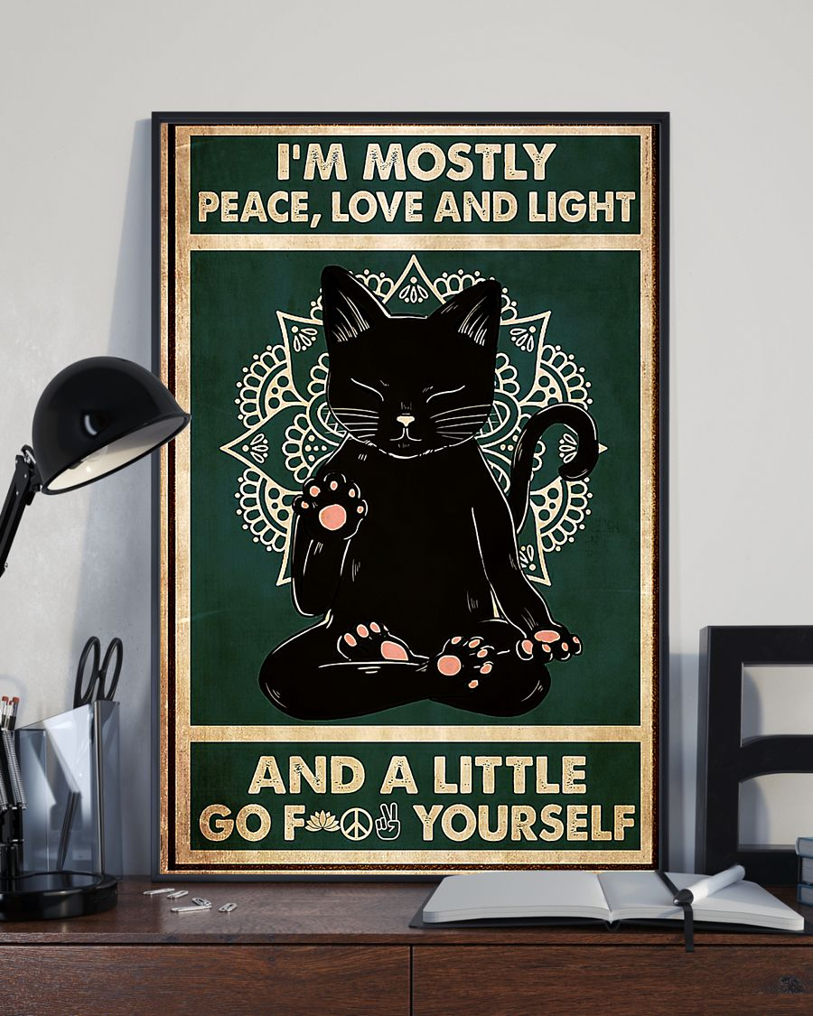 Yoga Black Cat Canvas Prints I'm Mostly Peace, Love And Light Vintage Wall Art Gifts Vintage Home Wall Decor Canvas - Mostsuit
