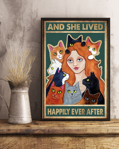 Girl Loves Cats Canvas Prints And She Lived Happily Ever After Vintage Wall Art Gifts Vintage Home Wall Decor Canvas - Mostsuit