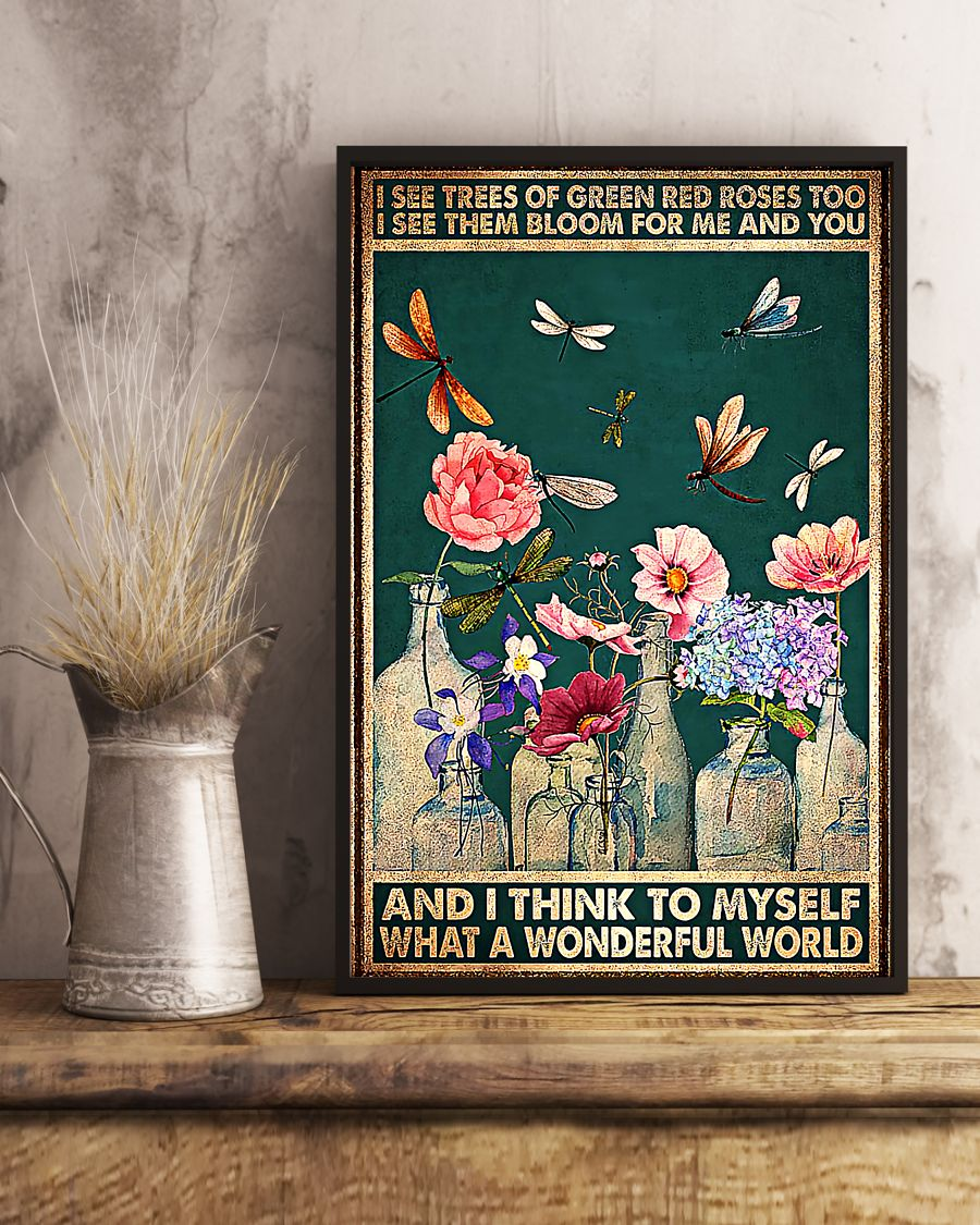 Dragonfly Flower Poster What A Wonderful World Vintage Gardening Room Home Decor Wall Art Gifts Idea - Mostsuit