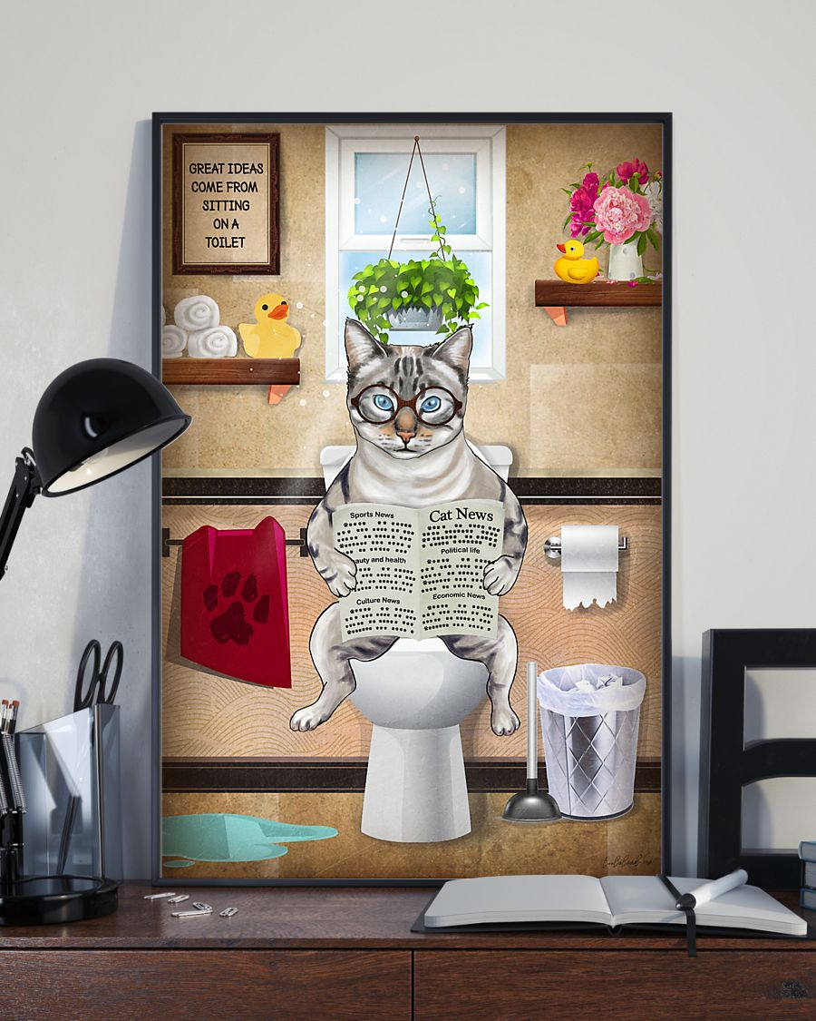 Gray Tabby Cat Toilet Funny Poster Cats Loves Room Home Decor Wall Art Gifts Idea - Mostsuit