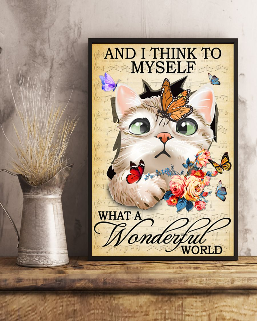 Cat Butterfly Canvas Prints I Think To Myself What A Wonderful World Vintage Wall Art Gifts Vintage Home Wall Decor Canvas - Mostsuit