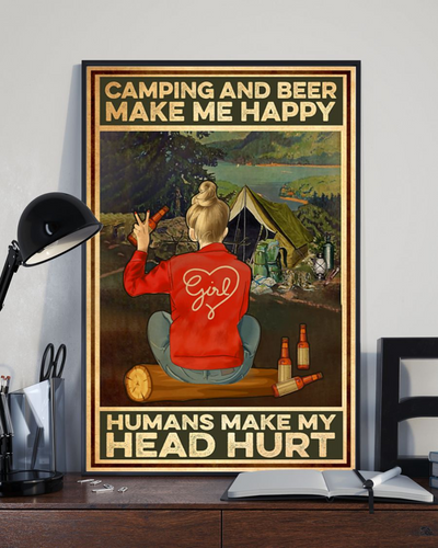 Camping And Beer Loves Poster Make Me Happy Vintage Room Home Decor Wall Art Gifts Idea - Mostsuit