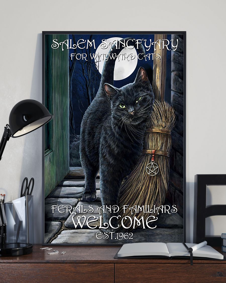 Black Cat Witch Salem Sanctuary Canvas Prints Vintage Wall Art Gifts Vintage Home Wall Decor Canvas - Mostsuit