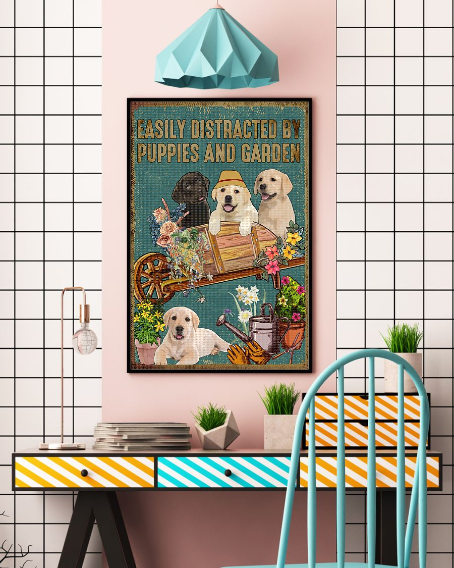 Puppies And Garden Poster Easily Distracted Vintage Room Home Decor Wall Art Gifts Idea - Mostsuit