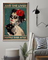 Tattooed Girl Loves Black Cat Poster And She Lived Happily Ever After Vintage Sugar Skull Room Home Decor Wall Art Gifts Idea - Mostsuit
