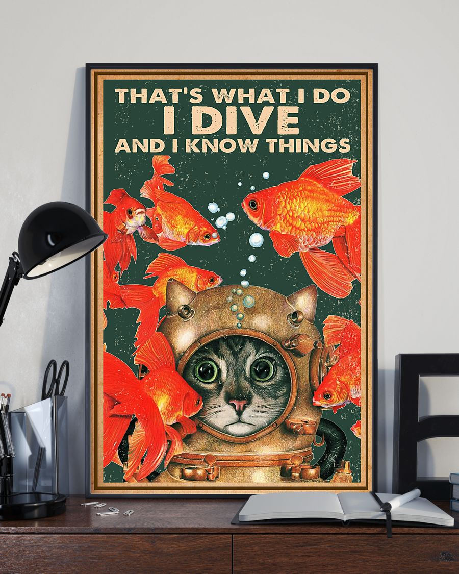 Cat Diving Canvas Prints That's What I Do I Dive And I Know Things Vintage Wall Art Gifts Vintage Home Wall Decor Canvas - Mostsuit