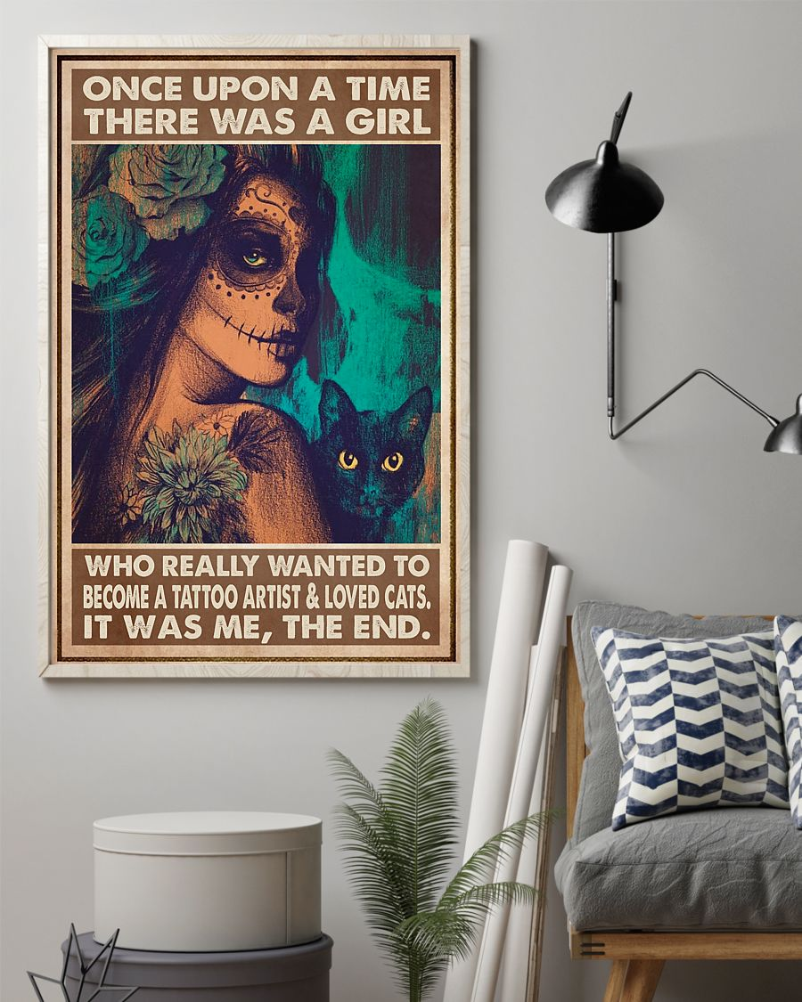 Tattoo Black Cat Sugar Skull Loves Poster A Girl Wanted To Become A Tattoo Artist Vintage Room Home Decor Wall Art Gifts Idea - Mostsuit