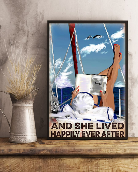 Book Boat Loves Poster And She Lived Happily Ever After Vintage Room Home Decor Wall Art Gifts Idea - Mostsuit