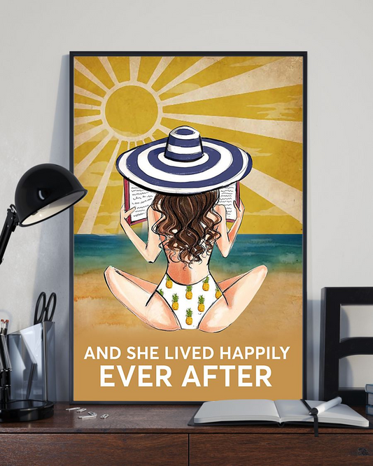 Beach And Book Loves Poster And She Lived Happily Ever After Vintage Room Home Decor Wall Art Gifts Idea - Mostsuit