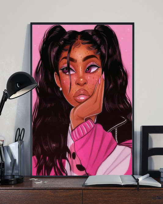 Black Girl Cute Afro Woman Pride Poster Portrait Girl Room Home Decor Wall Art Gifts Idea - Mostsuit