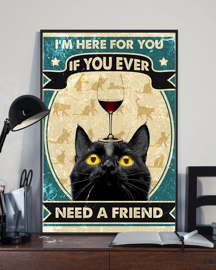 Black Cat Wine Canvas Prints I'm Here For You If You Ever Need A Friend Vintage Wall Art Gifts Vintage Home Wall Decor Canvas - Mostsuit