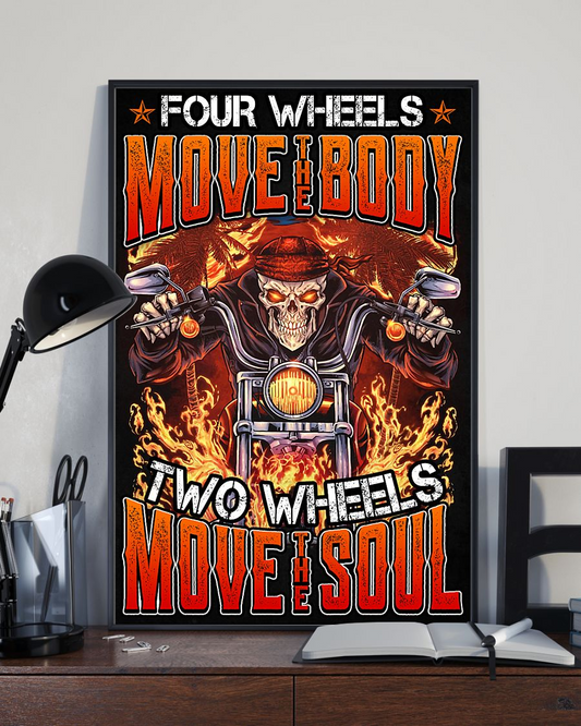 Motorbike Skull Biker Poster Two Wheels Move The Soul Vintage Room Home Decor Wall Art Gifts Idea - Mostsuit