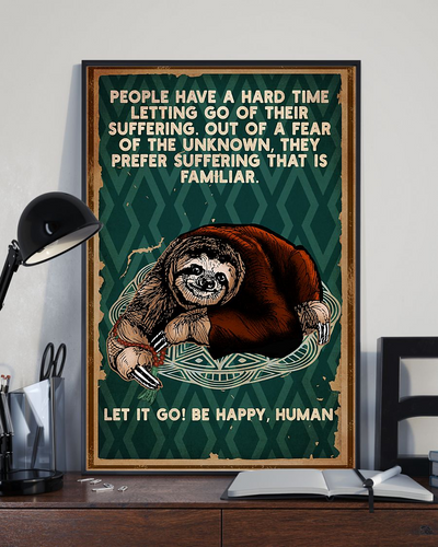 Sloth Poster Let It Go Be Happy Human Vintage Room Home Decor Wall Art Gifts Idea - Mostsuit