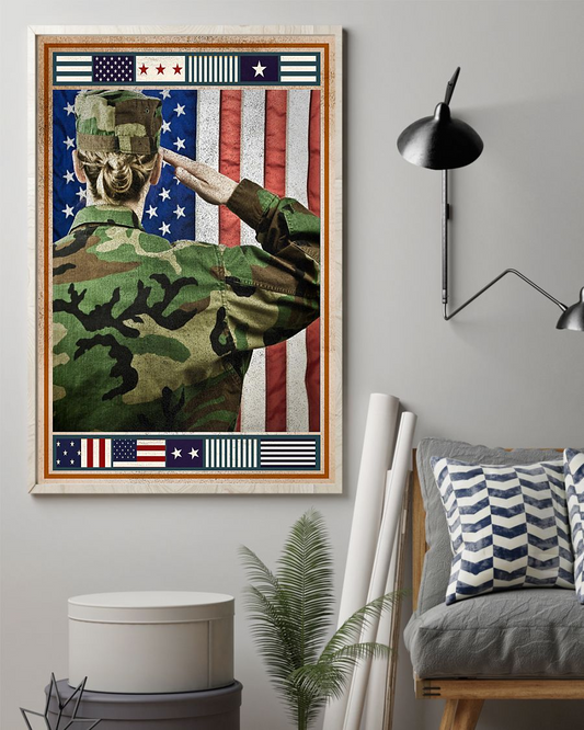 Female Veteran She Salutes Canvas Prints Vintage Wall Art Gifts Vintage Home Wall Decor Canvas - Mostsuit
