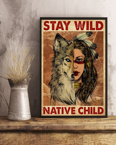 Wolf Native American Girl Stay Wild Native Child Canvas Prints Vintage Wall Art Gifts Vintage Home Wall Decor Canvas - Mostsuit