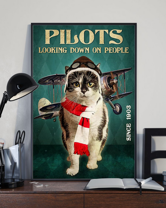 Pilots Cat Canvas Prints Looking Down On People Vintage Wall Art Gifts Vintage Home Wall Decor Canvas - Mostsuit