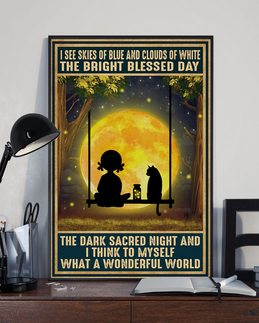 Cat Girl Moon Canvas Prints I See Skies Of Blue And Clouds Of White Vintage Wall Art Gifts Vintage Home Wall Decor Canvas - Mostsuit