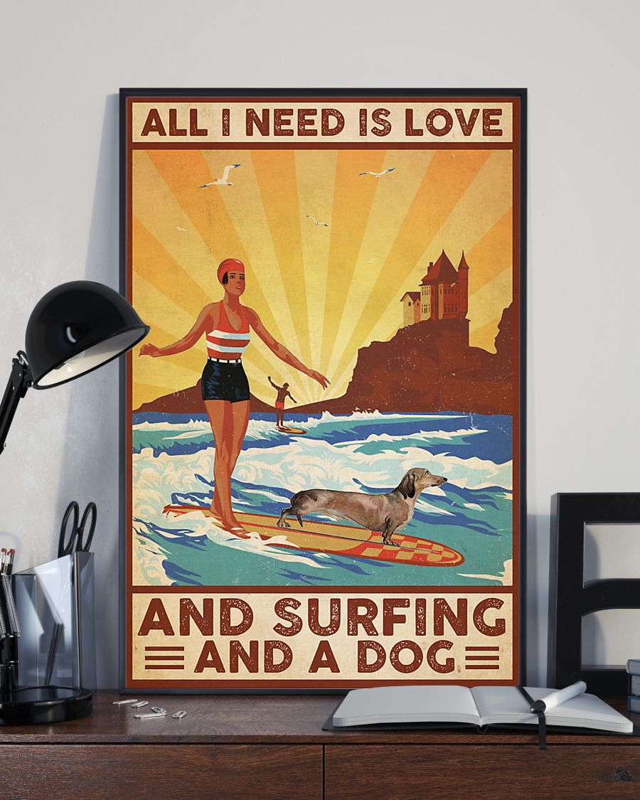 All I Need Is Love Surfing And Dog Poster Vintage Room Home Decor Wall Art Gifts Idea - Mostsuit