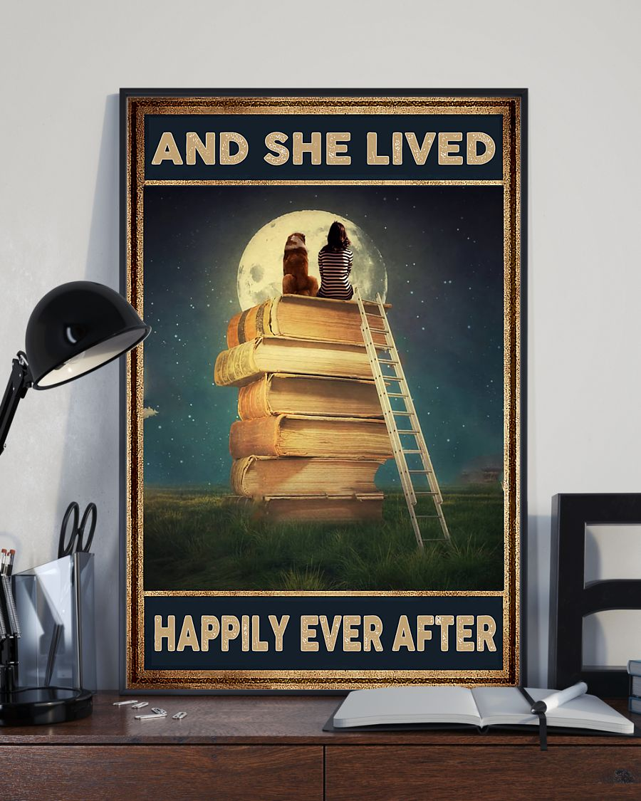 Dog Book Canvas Prints And She Lived Happily Ever After Vintage Wall Art Gifts Vintage Home Wall Decor Canvas - Mostsuit