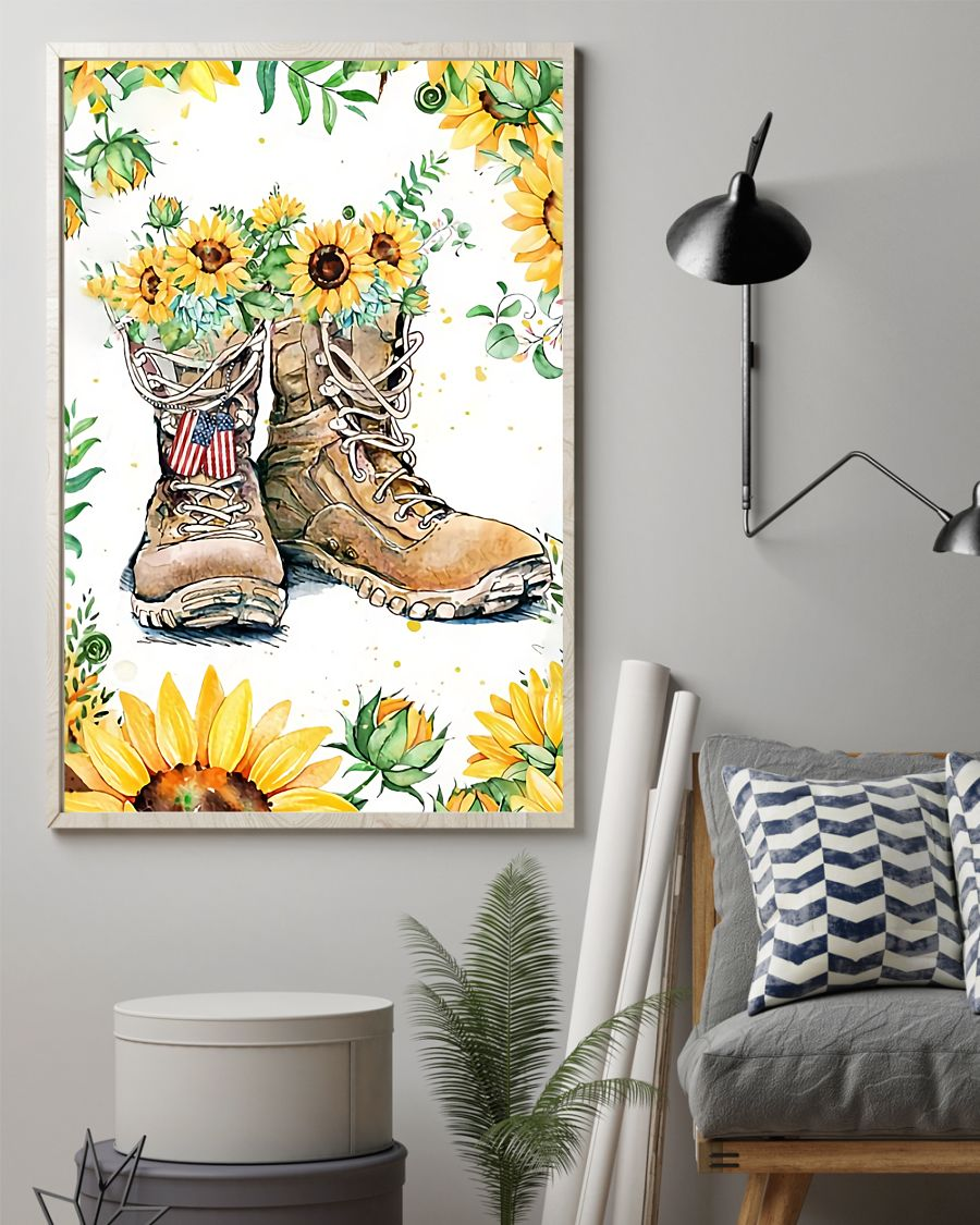 Sunflower Combat Boots Veteran Canvas Prints Vintage Wall Art Gifts Vintage Home Wall Decor Canvas - Mostsuit