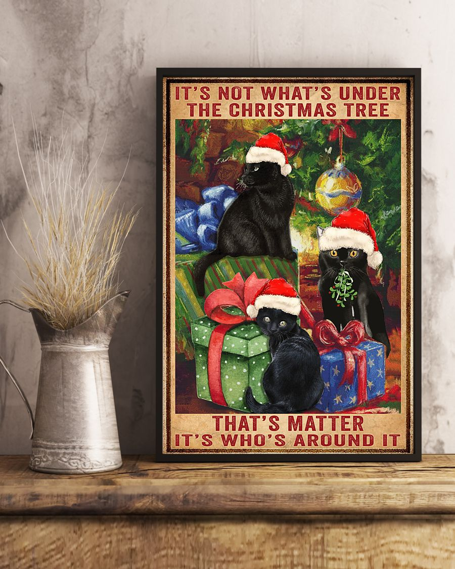 Black Cat Under Christmas Tree Poster Vintage Room Home Decor Wall Art Gifts Idea - Mostsuit