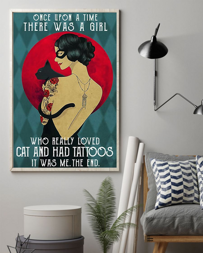 Tattooed Girl Loves Black Cat Canvas Prints Once Upon A Time Vintage Wall Art Gifts Vintage Home Wall Decor Canvas - Mostsuit