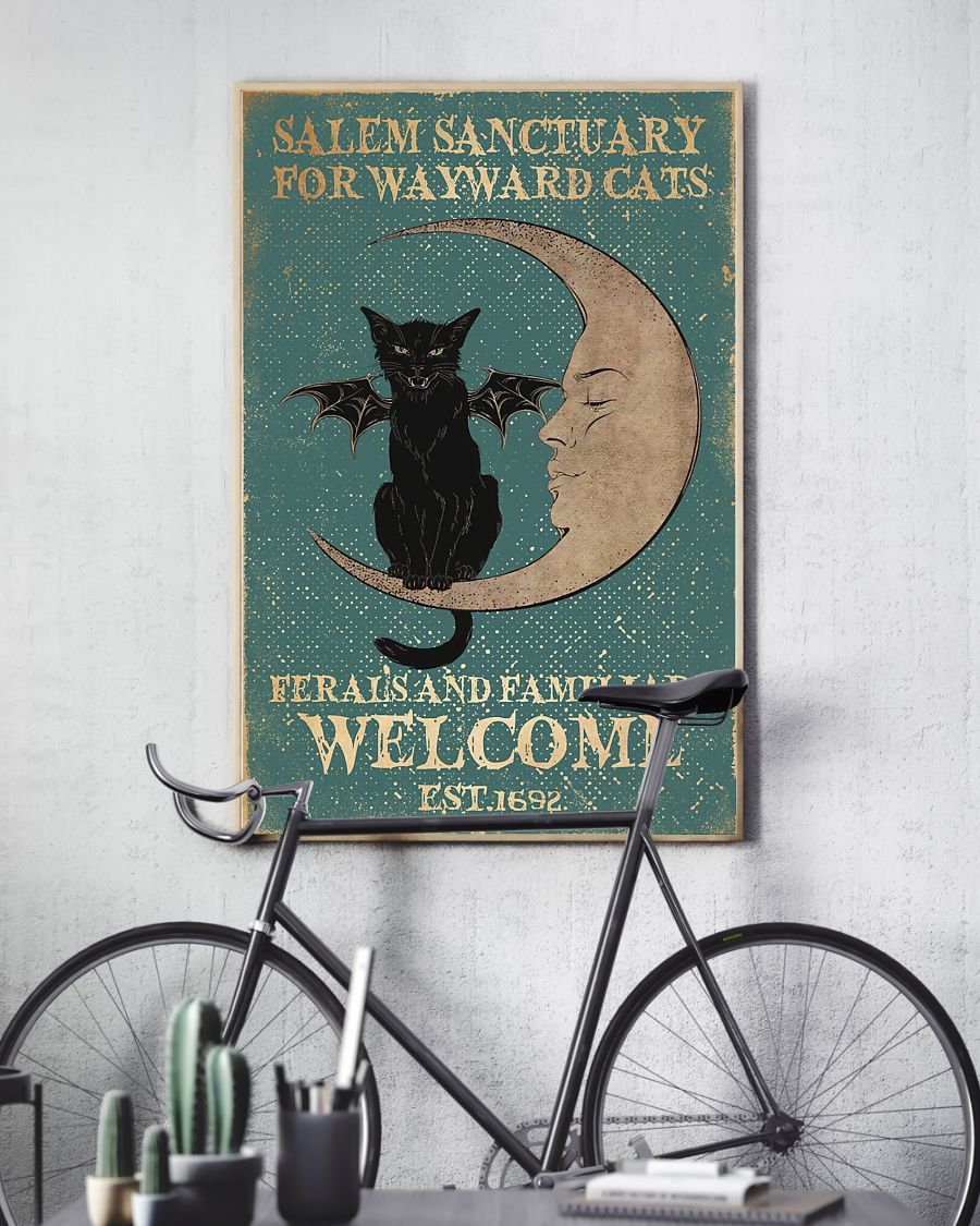 Black Cat Witch Salem Sanctuary Canvas Prints Vintage Wall Art Gifts Vintage Home Wall Decor Canvas - Mostsuit