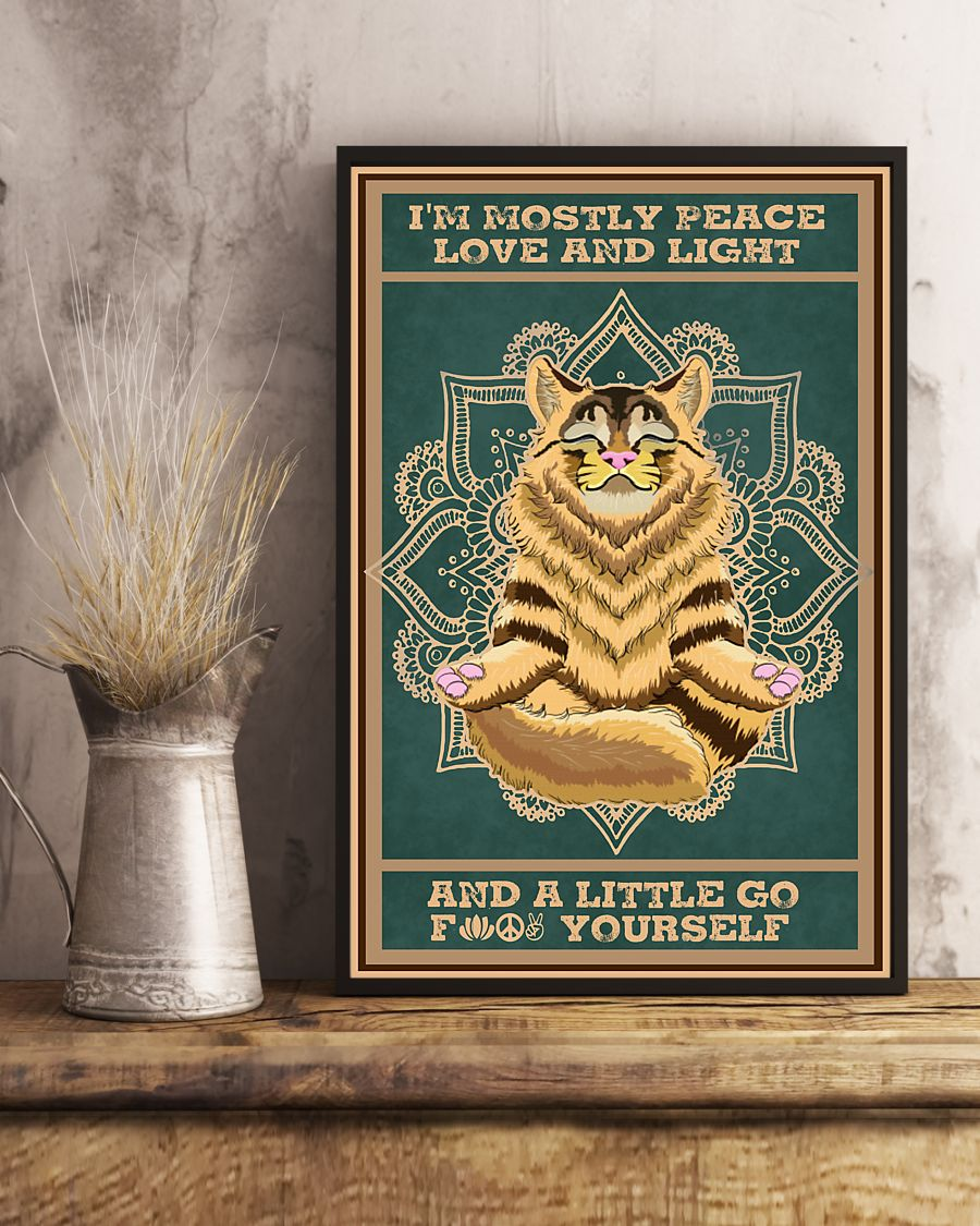 Yoga Cat Poster I'm Mostly Peace Love And Light Vintage Room Home Decor Wall Art Gifts Idea - Mostsuit